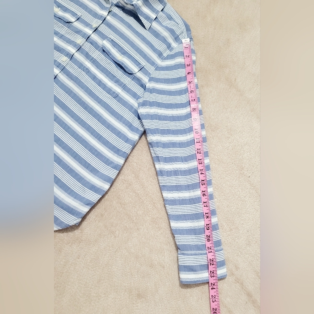 Chaps Chambray Tunic Shirt Womens Size Medium Striped 100% Cotton Button Top - Picture 9 of 11